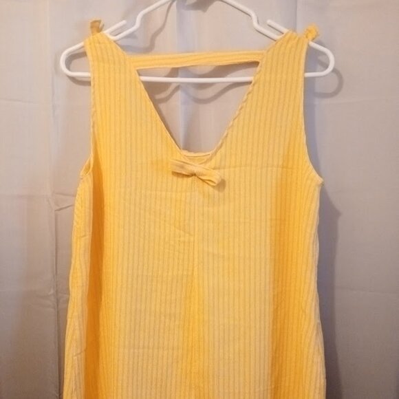 Nwt Scoop neck Tank top womens M Yellow White Strappy v-back Bow details Trapeze - Picture 6 of 7